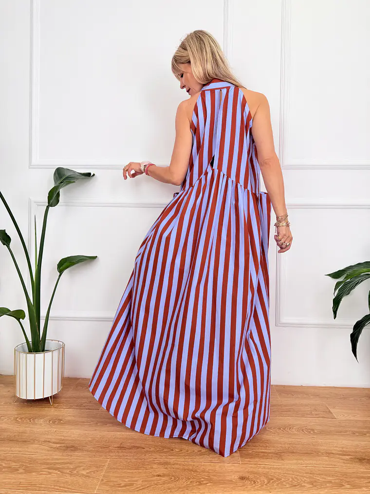 Rocio Stripped Dress Blue-Rust Orange 5038 3