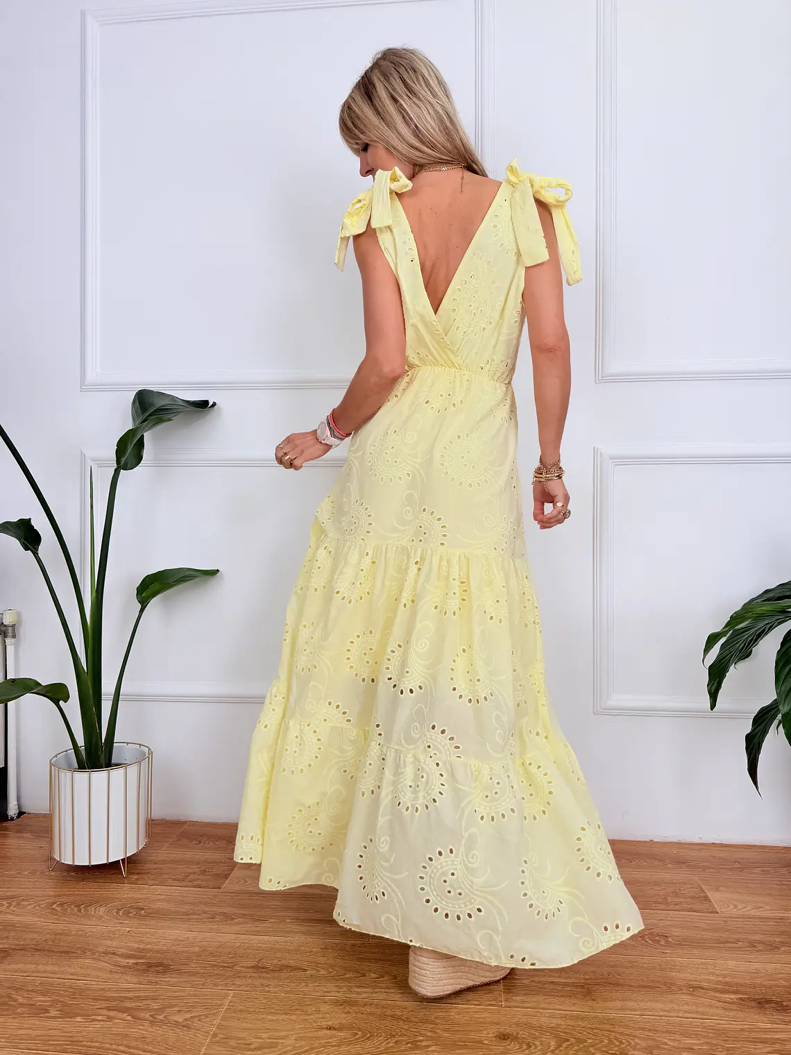 Pyrgos Maxi Guipure Dress Yellow 58181  3