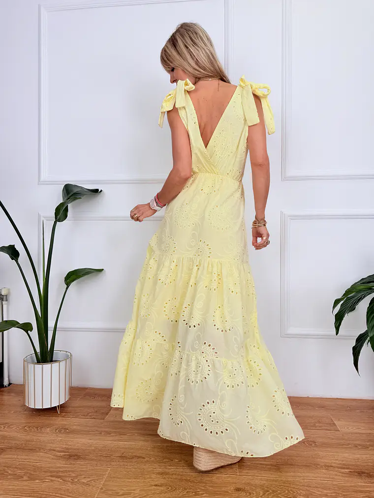 Pyrgos Maxi Guipure Dress Yellow 58181  3