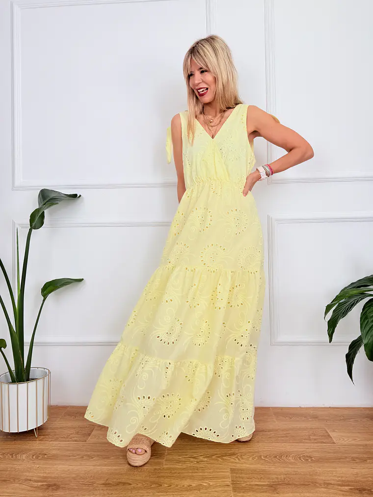 Pyrgos Maxi Guipure Dress Yellow 58181  2