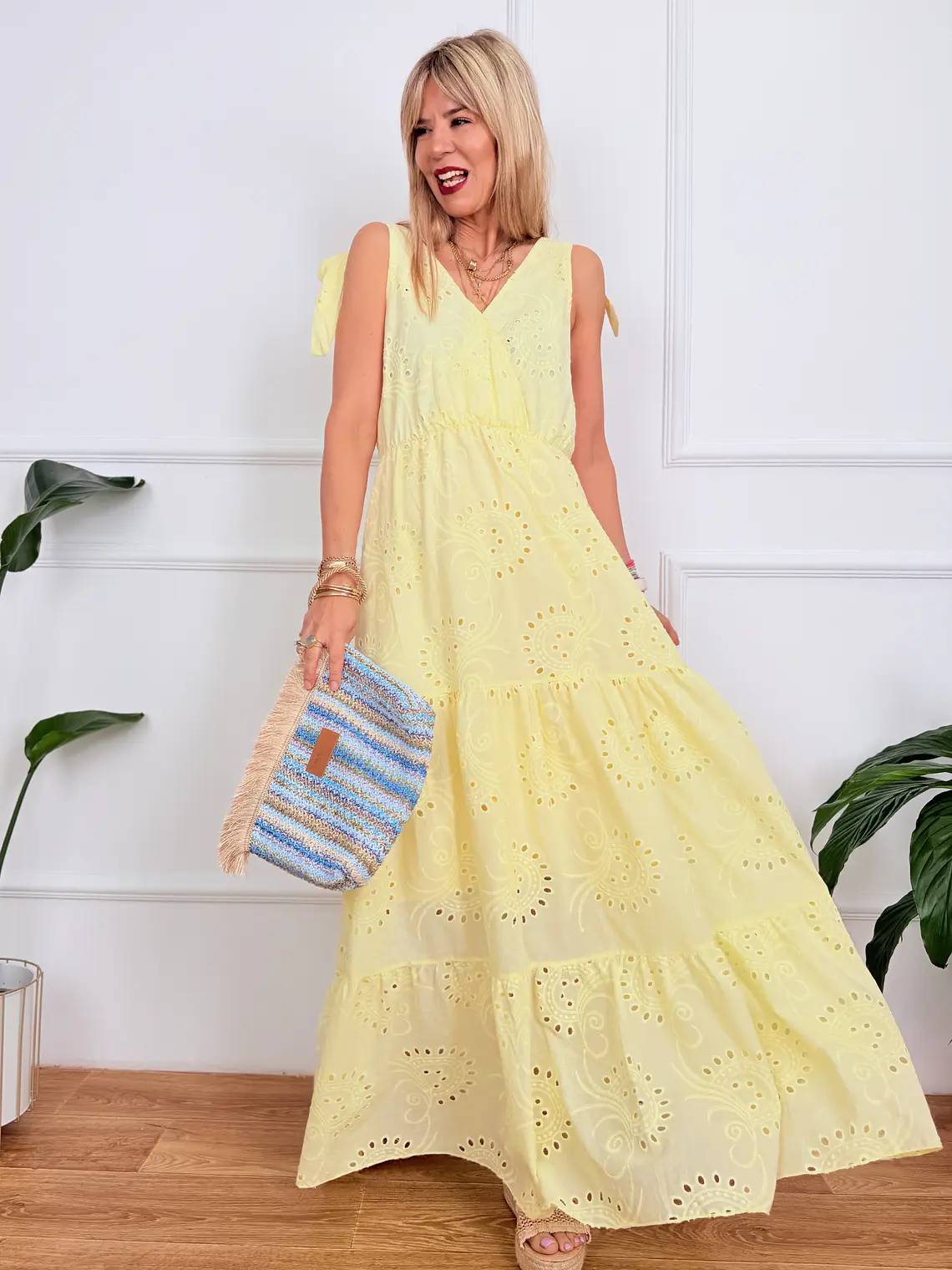 Pyrgos Maxi Guipure Dress Yellow 58181  1