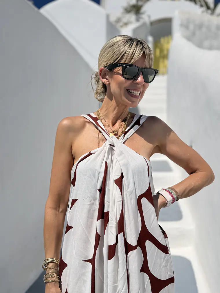 Nisiotiko Dress White-Brown FG-442  4