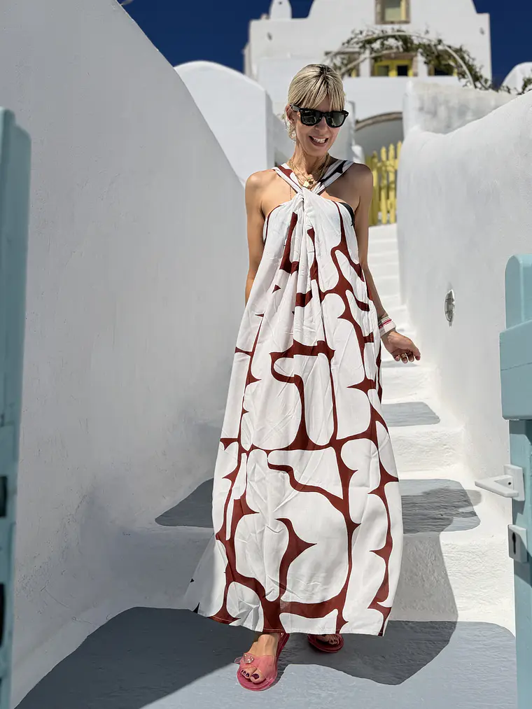 Nisiotiko Dress White-Brown FG-442  2