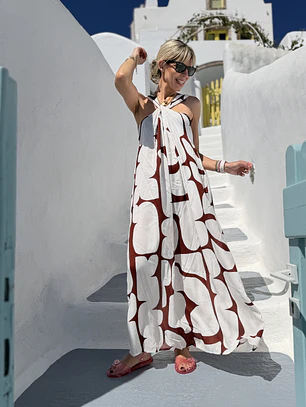 Nisiotiko Dress White-Brown FG-442 