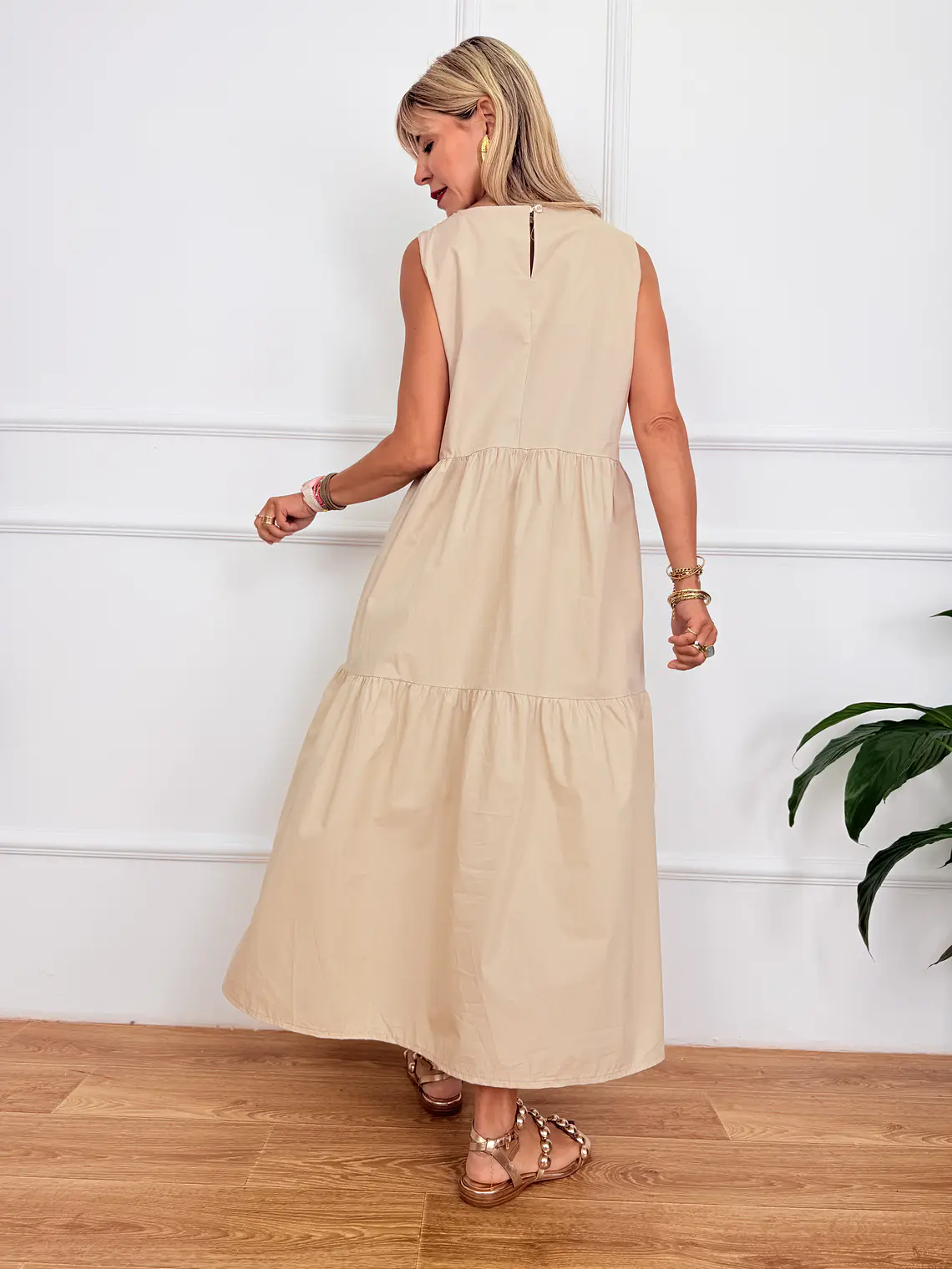 Othonoi Midi Dress Beige 3892   3