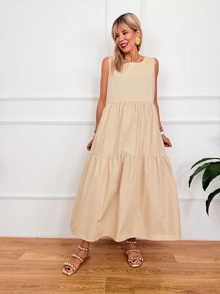 Othonoi Midi Dress Beige 3892   1