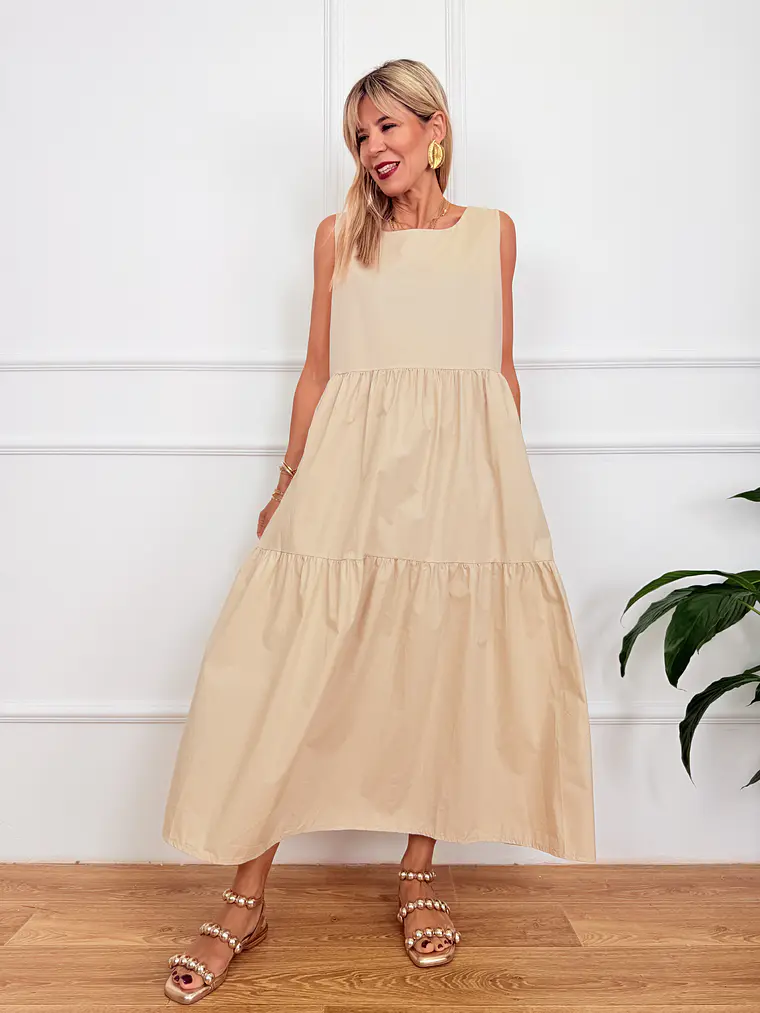 Othonoi Midi Dress Beige 3892   2
