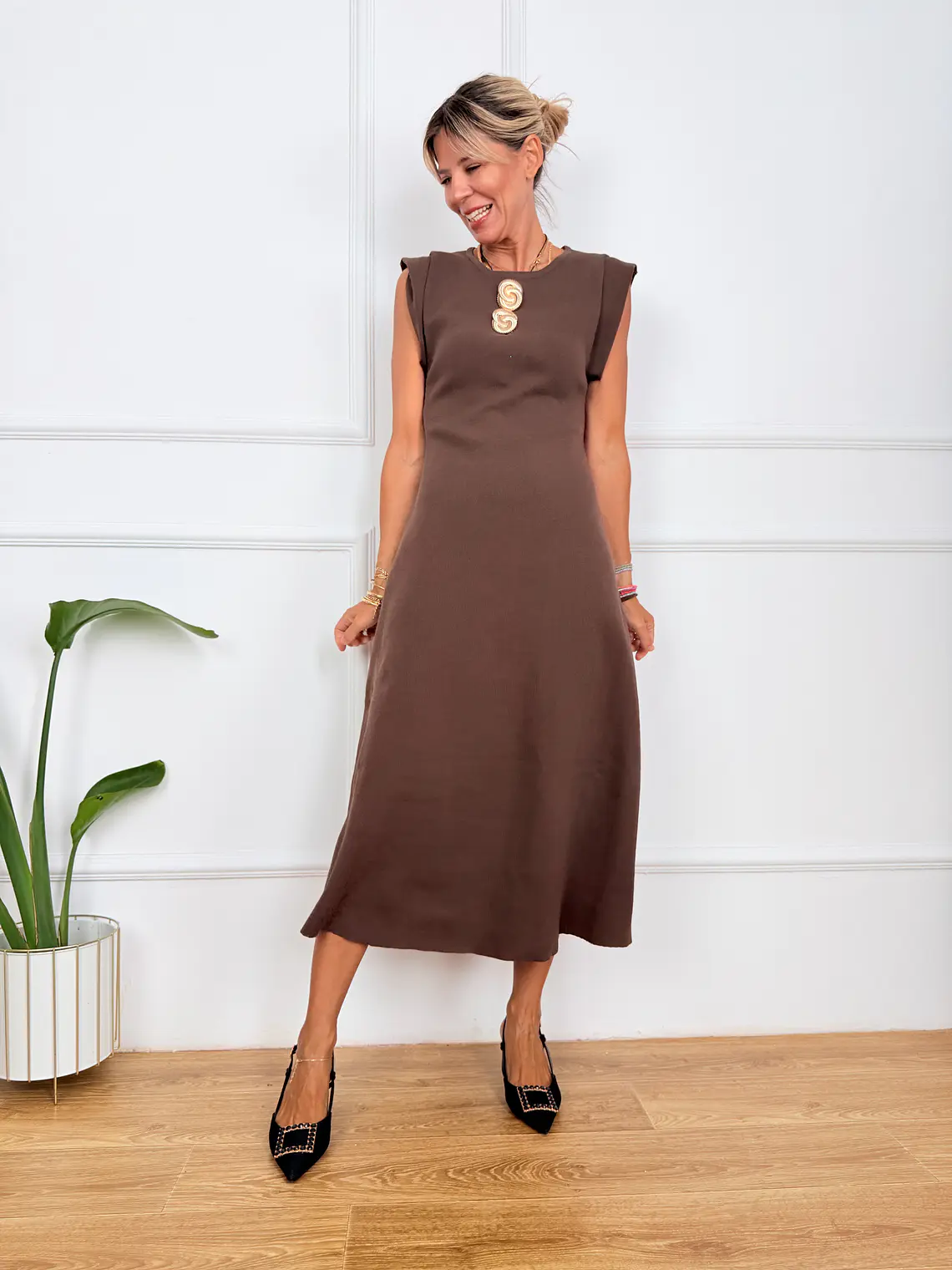 Fever Midi Dress Brown K547   2