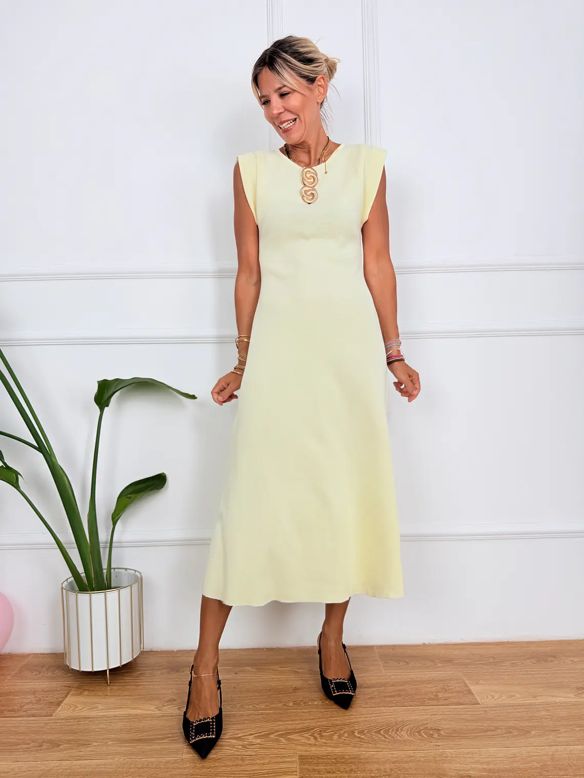 Fever Midi Dress Pastel Yellow K547  1