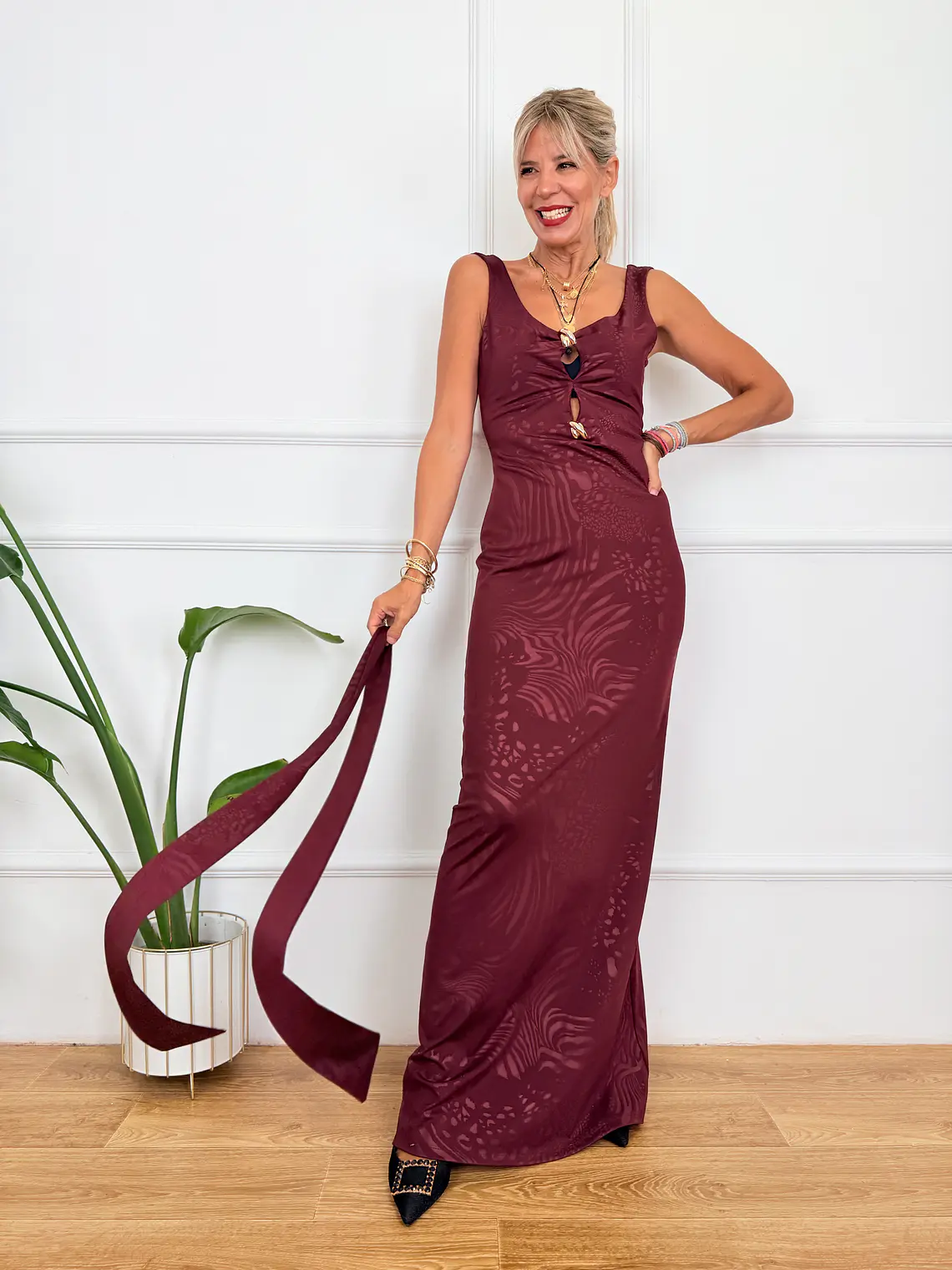 Silk and Stone Dress 14176 Burgundy 2