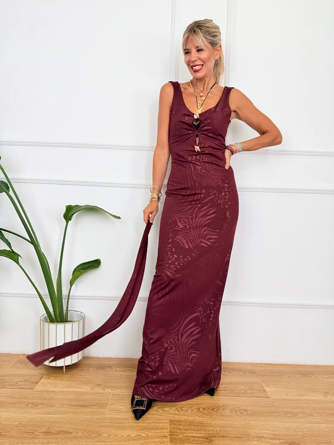 Silk and Stone Dress 14176 Burgundy 1