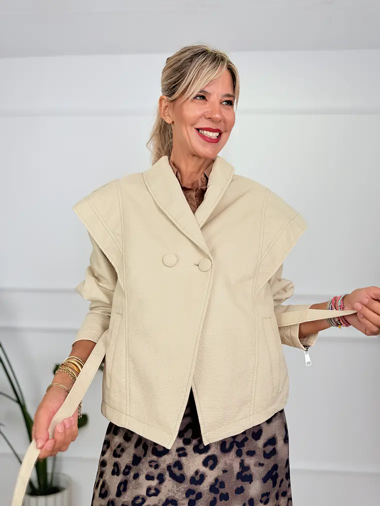 Scarlett Leather Jacket Beige 202376  3