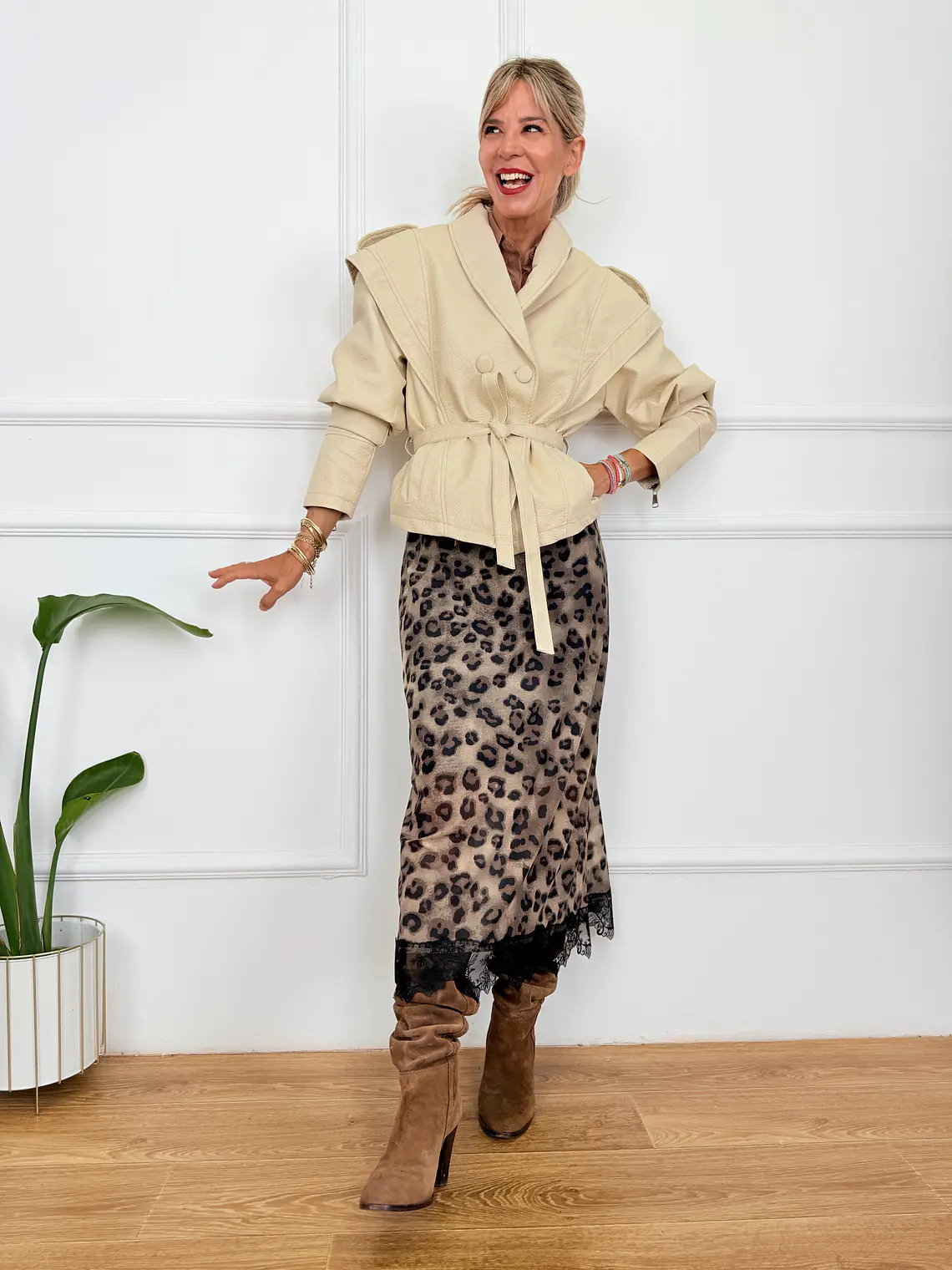 Scarlett Leather Jacket Beige 202376  1