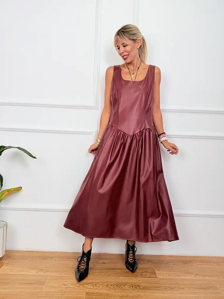 Shadow Leather Dress Wine 58316   1