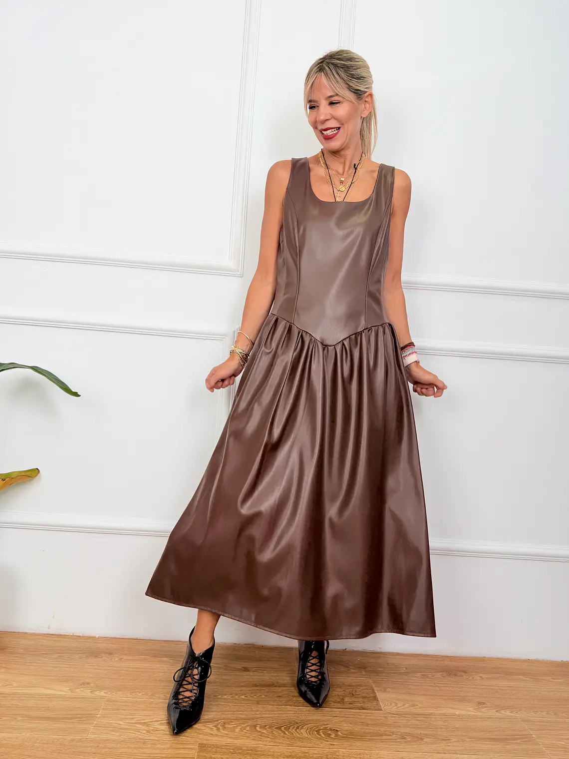 Shadow Leather Dress Brown 58316 1