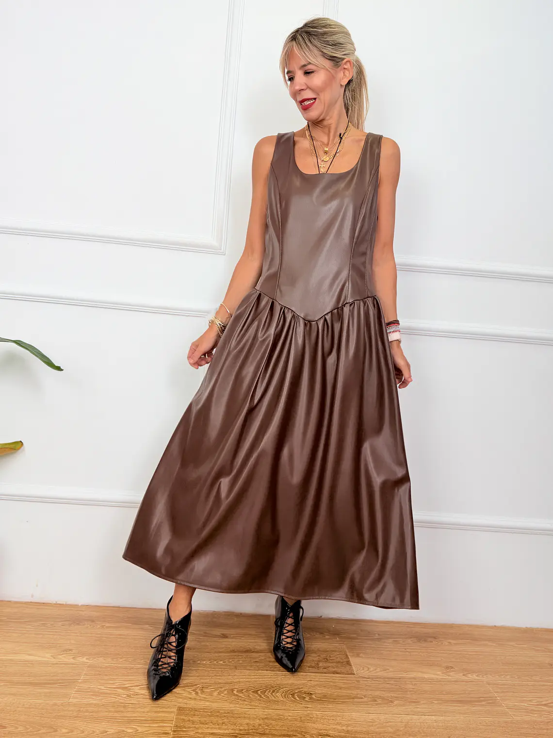Shadow Leather Dress Brown 58316 2