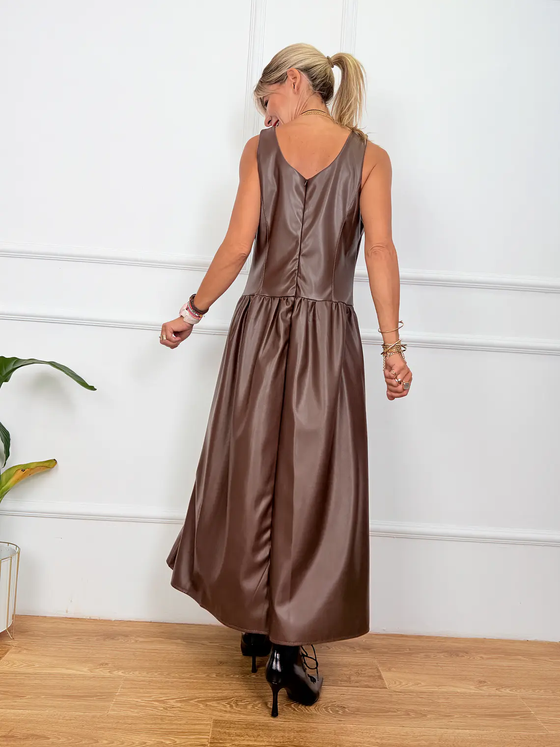 Shadow Leather Dress Brown 58316 3