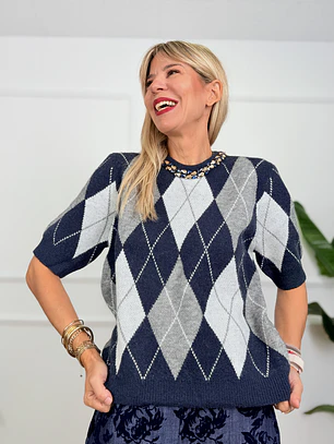 Rhona Argyle Sweater Blue 2233