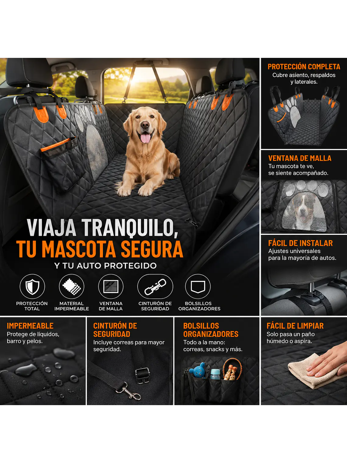 🐾 Funda Premium para Asiento de Auto para Mascotas 1