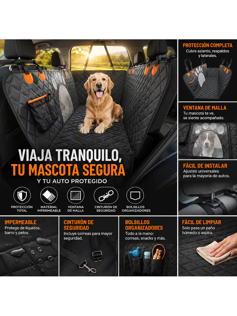 🐾 Funda Premium para Asiento de Auto para Mascotas 1