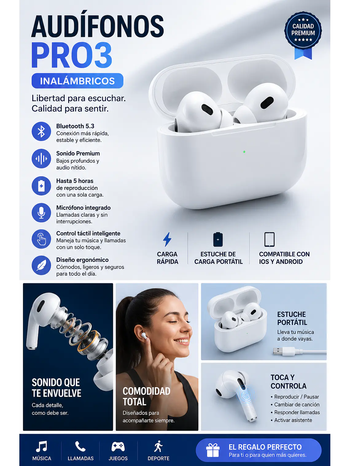 🎧 Audífonos Inalámbricos Bluetooth Pro3 1