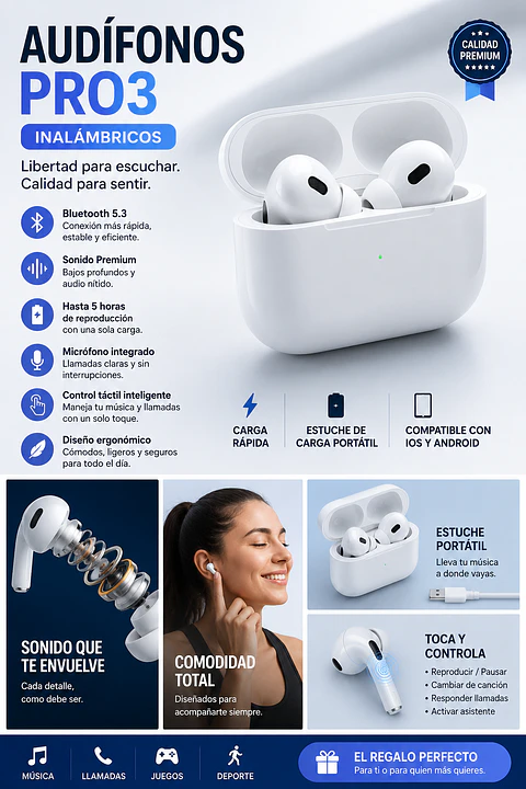 🎧 Audífonos Inalámbricos Bluetooth Pro3