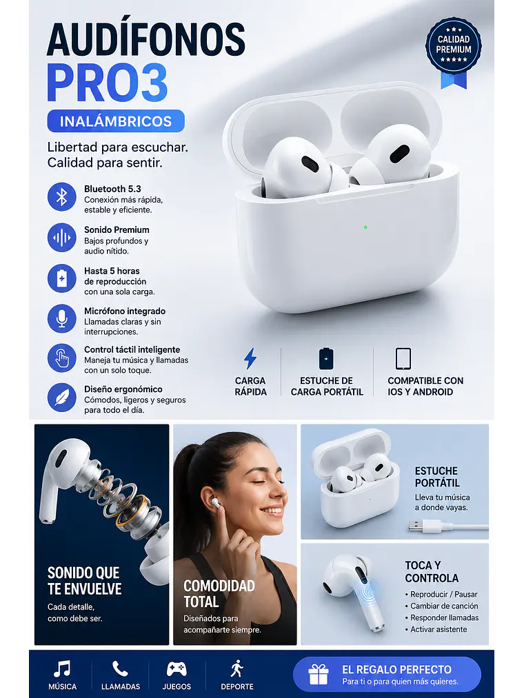 🎧 Audífonos Inalámbricos Bluetooth Pro3 1