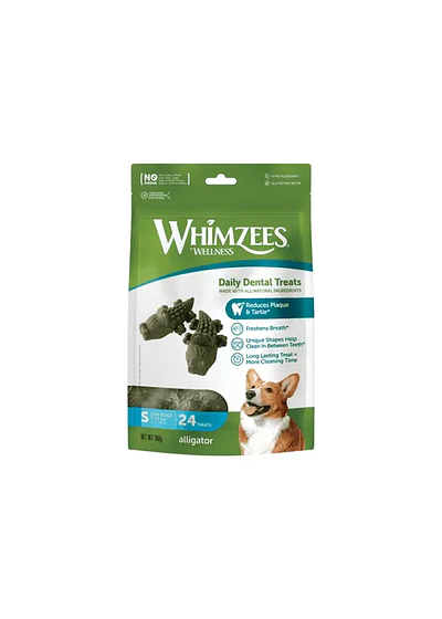 Whimzees Alligator S - Limpieza Dental Divertida y Eficaz 24uds