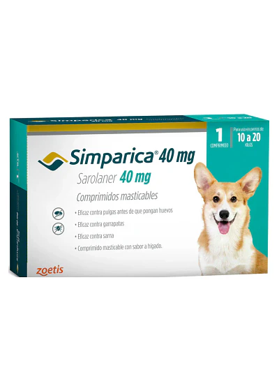 Simparica 40mg Perros 10 a 20kg - Antiparasitario Externo