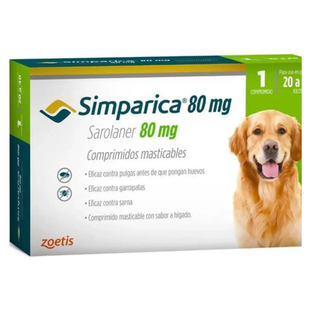 Simparica 80mg Perros 20 a 40kg - Antiparasitario Externo