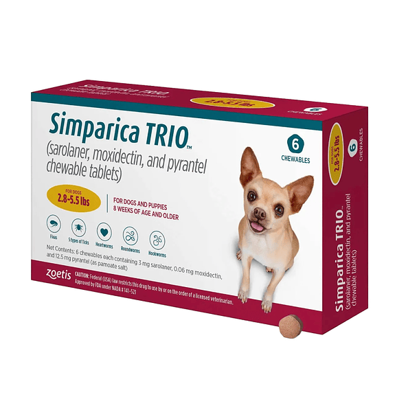 Simparica Trio  2.8 - 5.5 lbs ( 1.25 Kg - 2.5 Kg) 