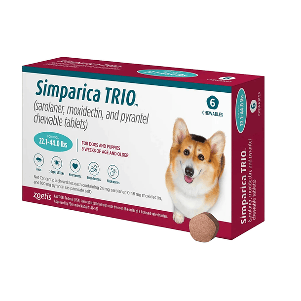 Simparica Trio  22.1 - 44.0 lbs ( 10 Kg - 20 Kg) 