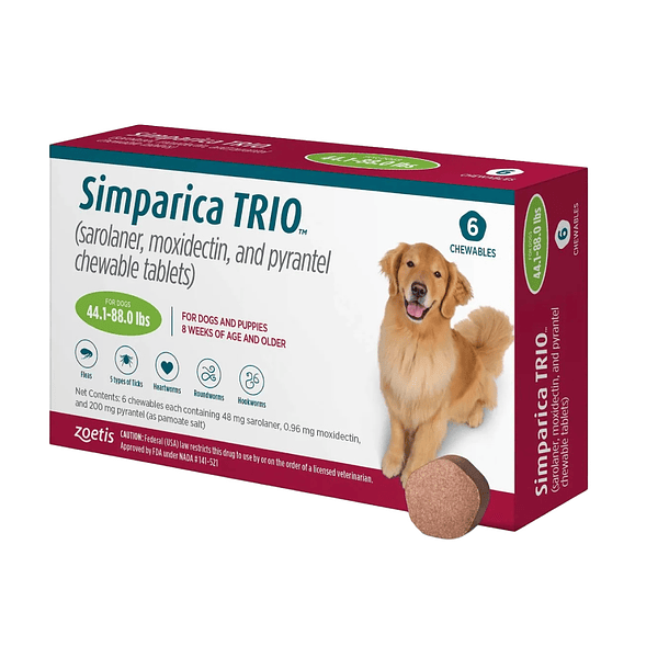 Simparica Trio  44.1 - 88.0 lbs (20.1 Kg - 40 Kg) 