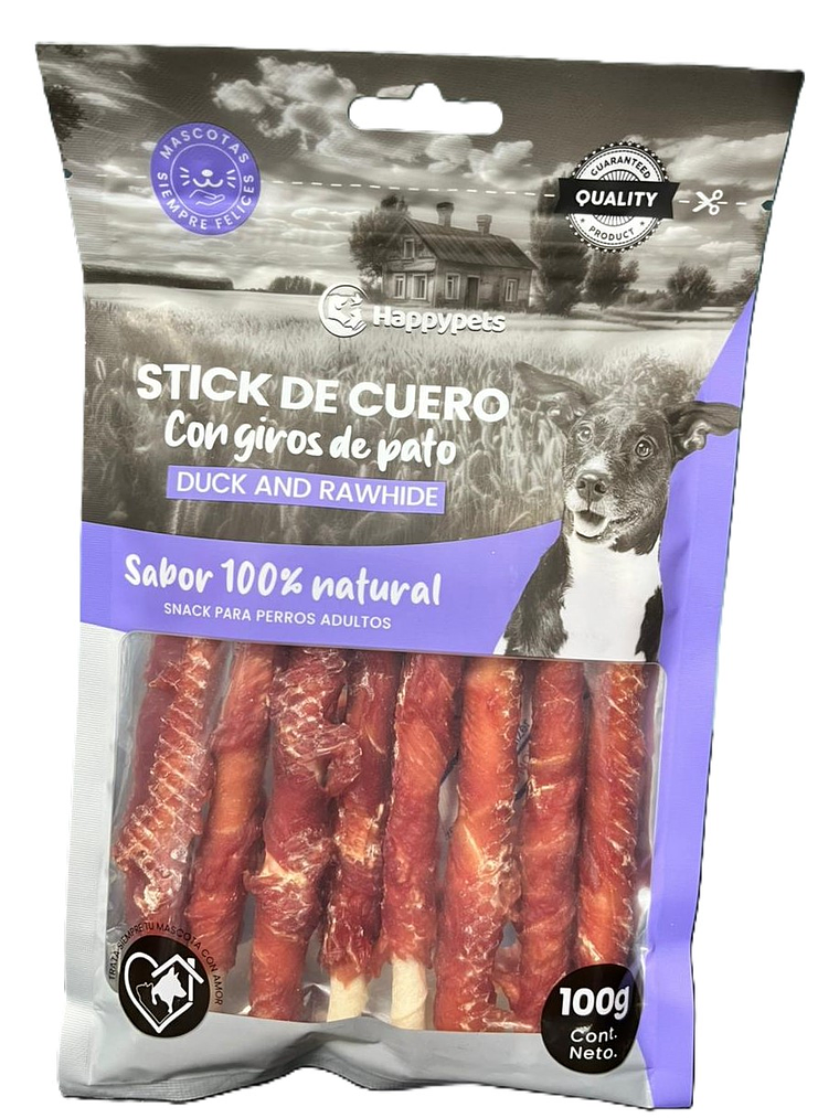 Happy Pets Snack Stick de cuero con giros de pato 1