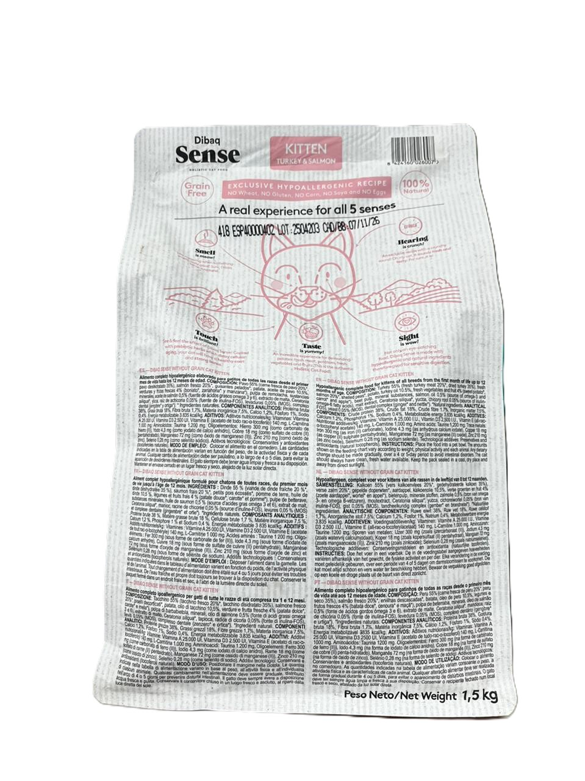 Sense Gato Kitten pavo y salmón GF 1.5Kg 2