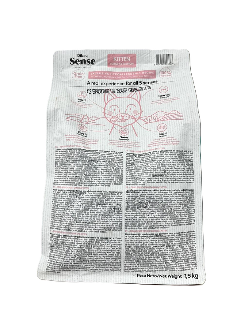 Sense Gato Kitten pavo y salmón GF 1.5Kg 2