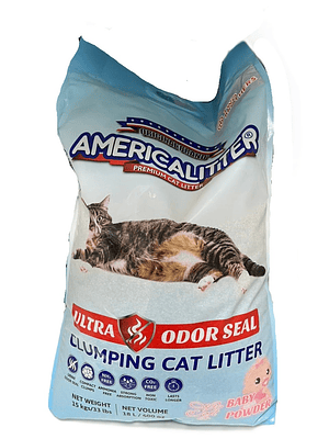 Arena America Litter Ultra Odor Seal Talco de bebe  15 Kg 