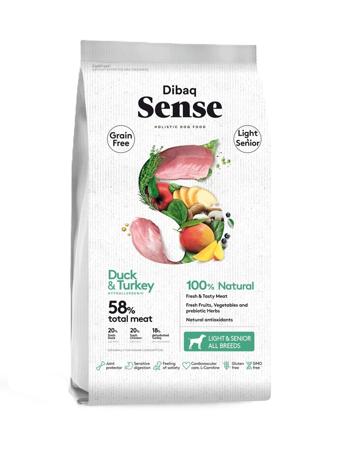 Dibaq SenseAdulto Dog Pavo y Pato Ligth y senior  12 kg 1