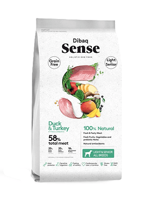 Dibaq SenseAdulto Dog Pavo y Pato Ligth y senior  12 kg