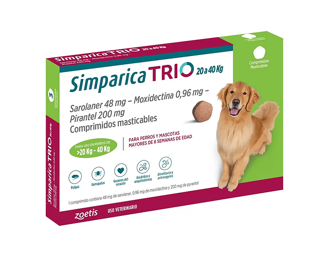 Simparica Trio (20 – 40 kg) x 1 Comprimido Masticable