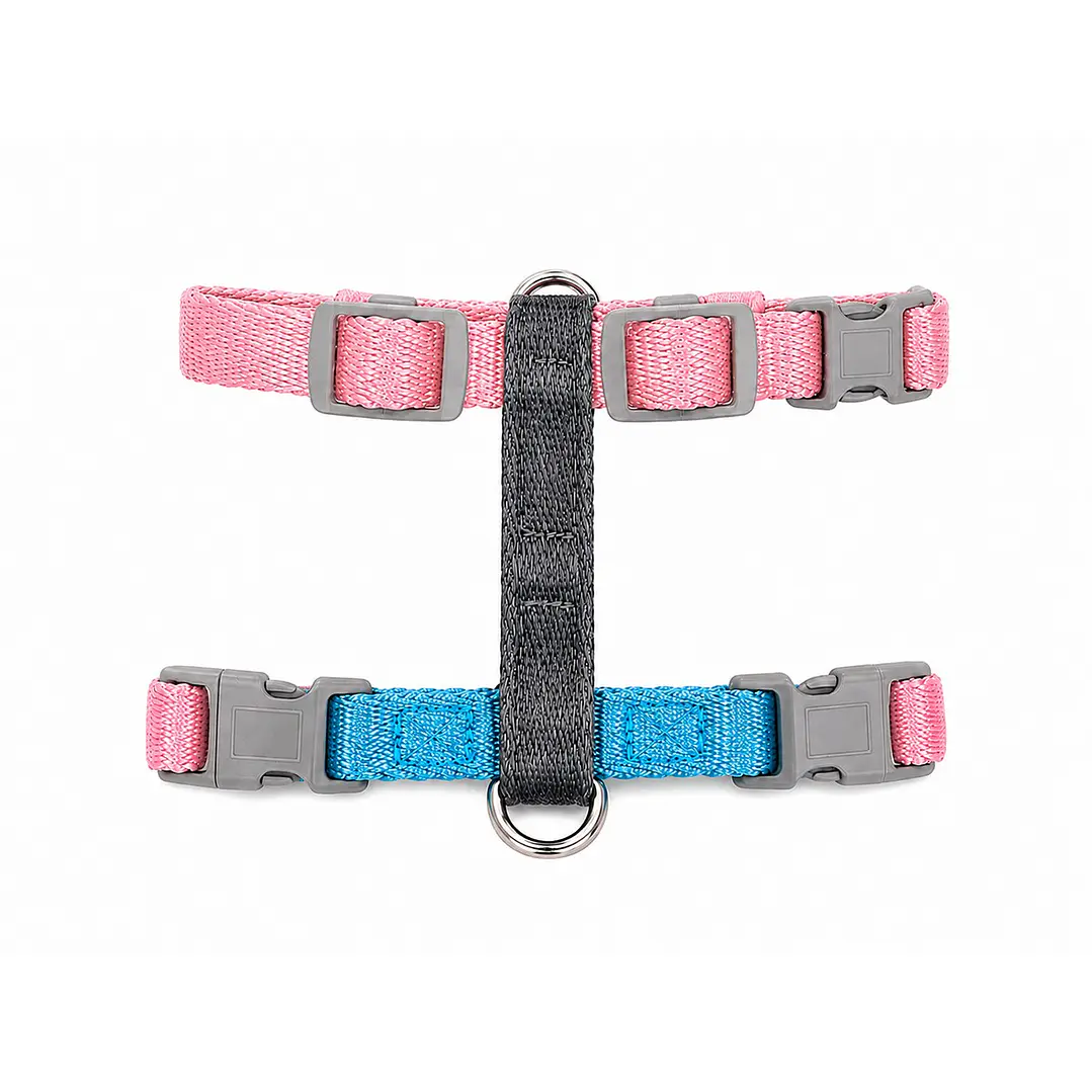 Arnés de Tela Doble Click para Perros Talla S Rosado y Celeste 2