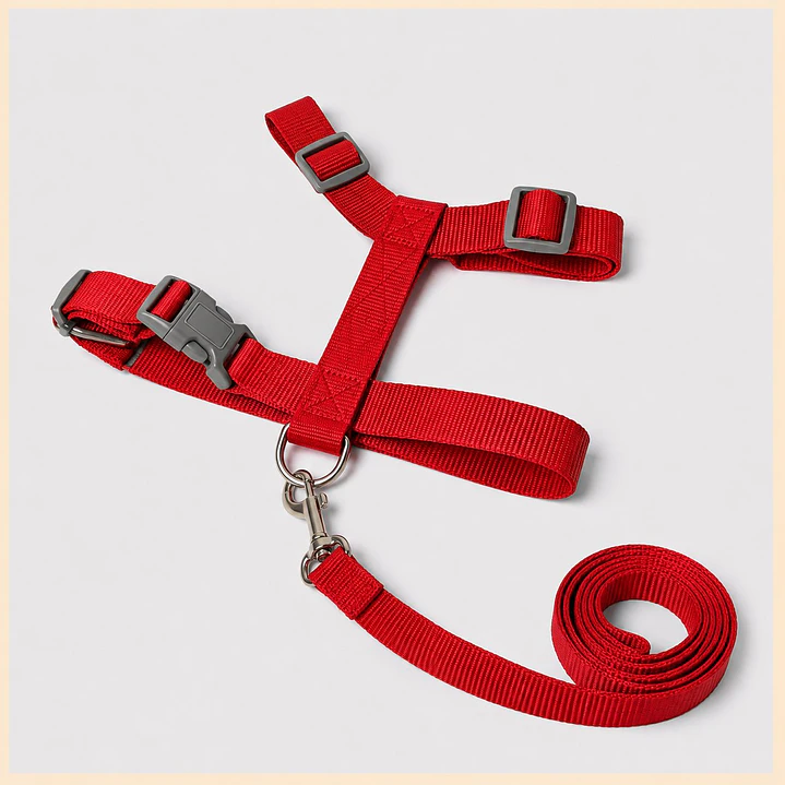 Set Arnés + correa de Tela para Perros Talla L Rojo 2
