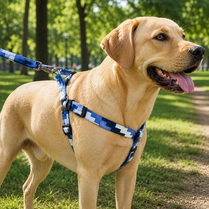 Arnés Deluxe Ajustable para Perros Talla L Celeste, Azul y Blanco 1