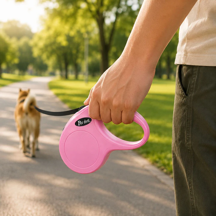 Correa Retráctil para Perros 5mts Rosada 1