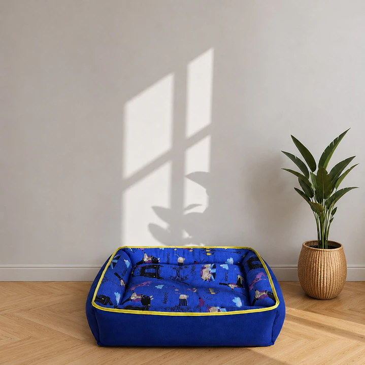 Cama Clásica Reversible Talla L – Diseño Parisina Azul 1