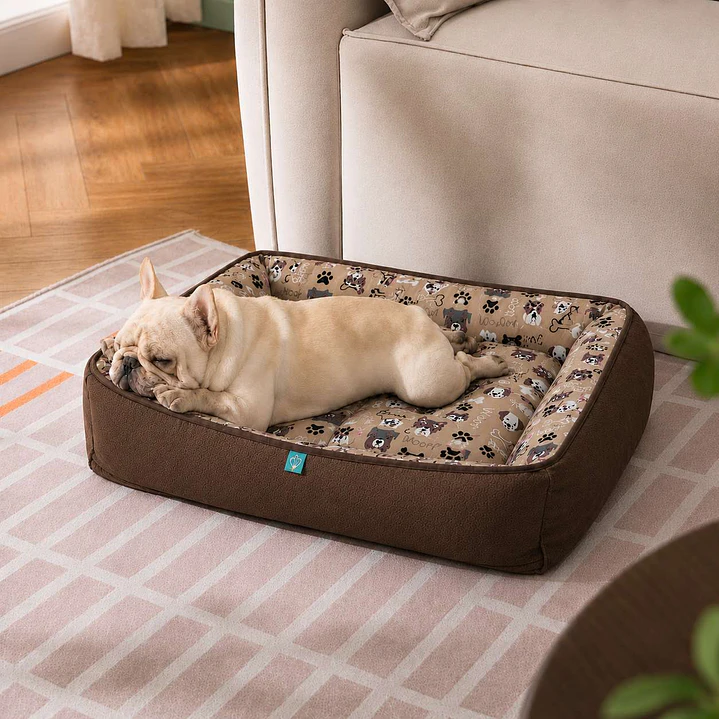 Cama Clásica Reversible Talla L – Diseño Perritos Café 2