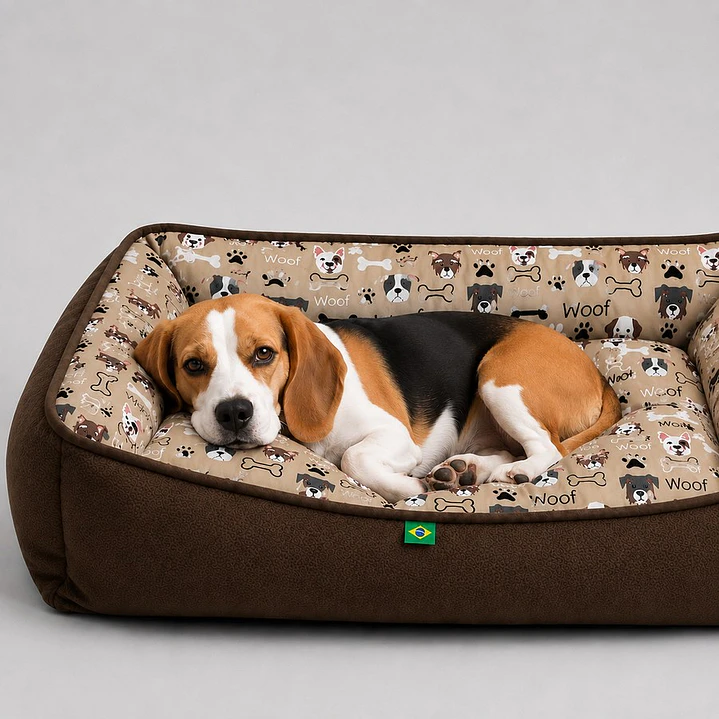 Cama Clásica Reversible Talla L – Diseño Perritos Café 3