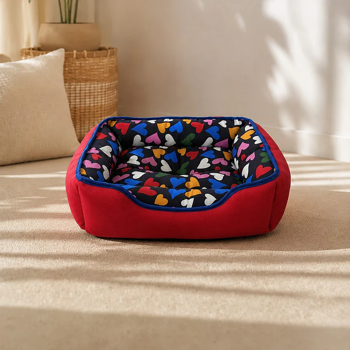 Cama Clásica Reversible Talla M – Diseño Corazones Rojos 1