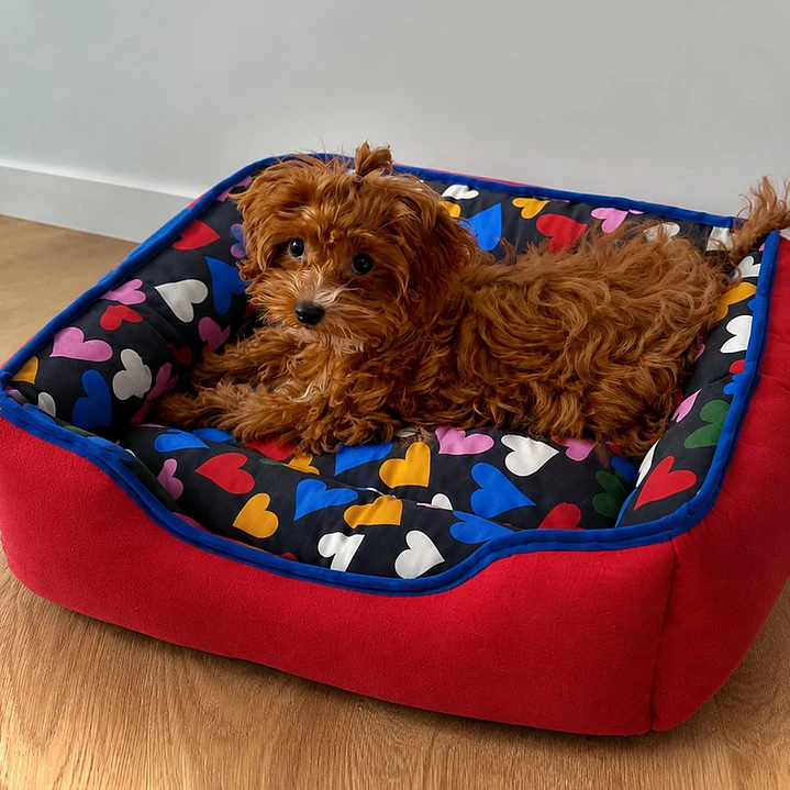 Cama Clásica Reversible Talla M – Diseño Corazones Rojos 2