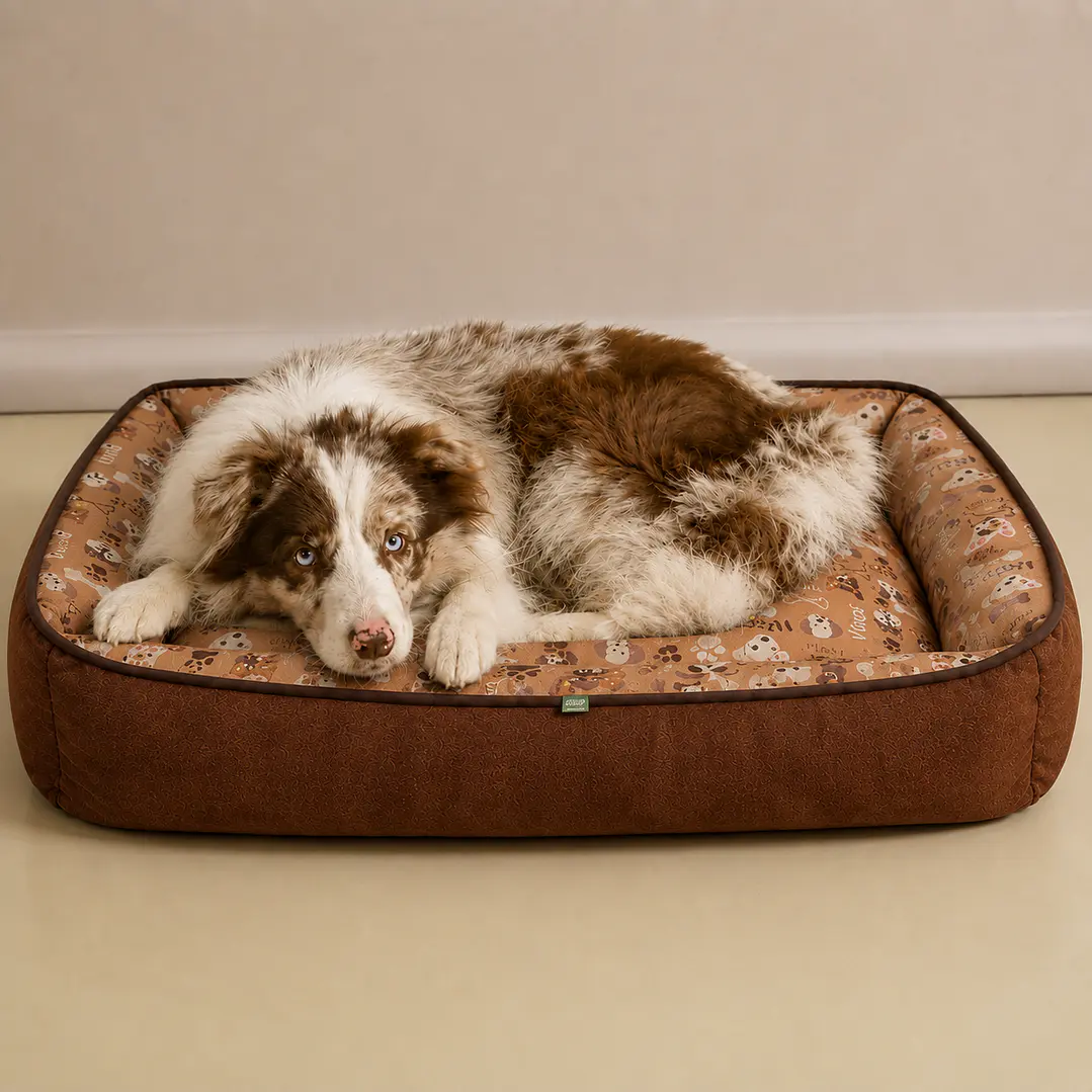 Cama Clásica Reversible Talla XL – Diseño Perritos Café 2